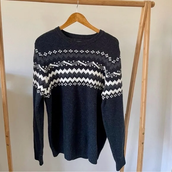 Vintage Fair Isle Sweater XL Black White Nordic Cozy Cabin Cottagecore Knit - Picture 2 of 3